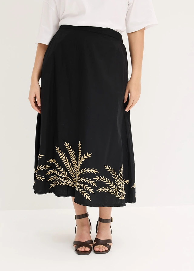 Jupe longue à broderies, Couleur: noir + sable clair