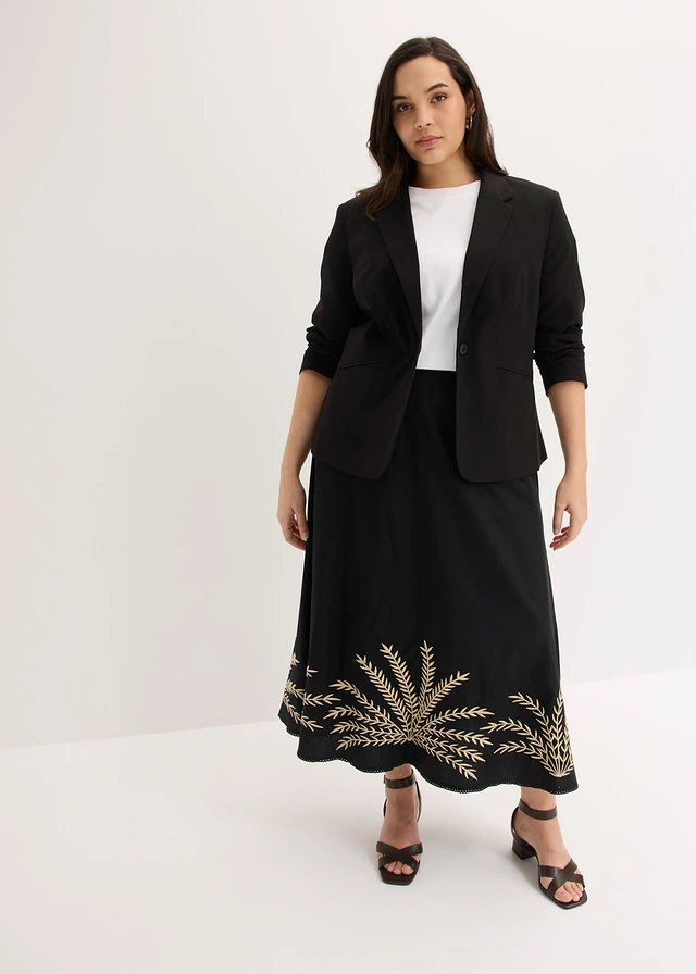 Maxi rok met borduursel, Kleur: zwart-lichtsand