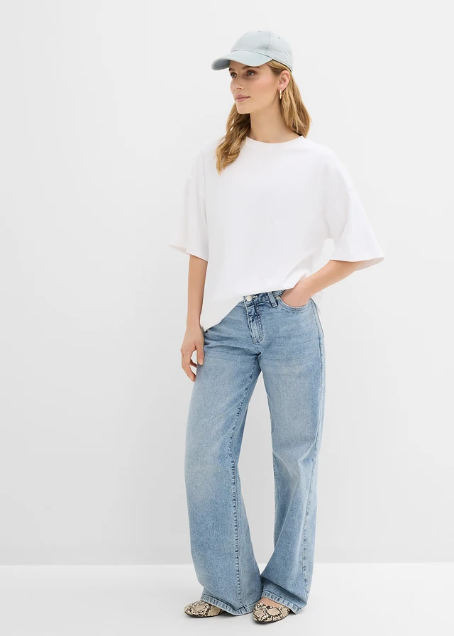 T-shirt oversize z czystej bawełny organicznej, kolor: biały z nadrukiem