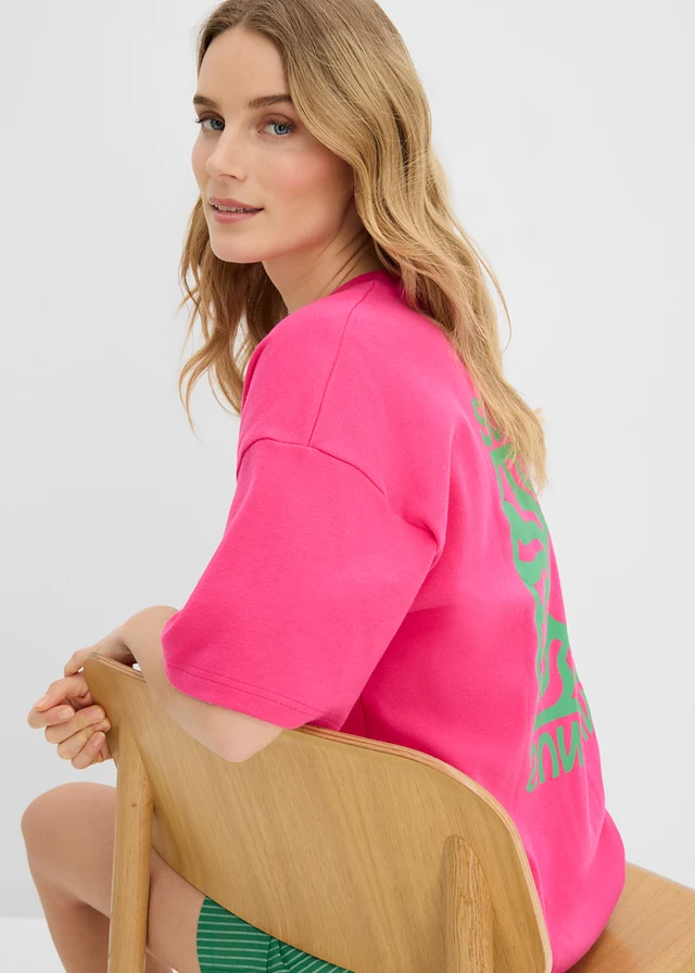 T-shirt oversize 100% coton • fuchsia-vert opale imprimé • product-page.page-title-suffix