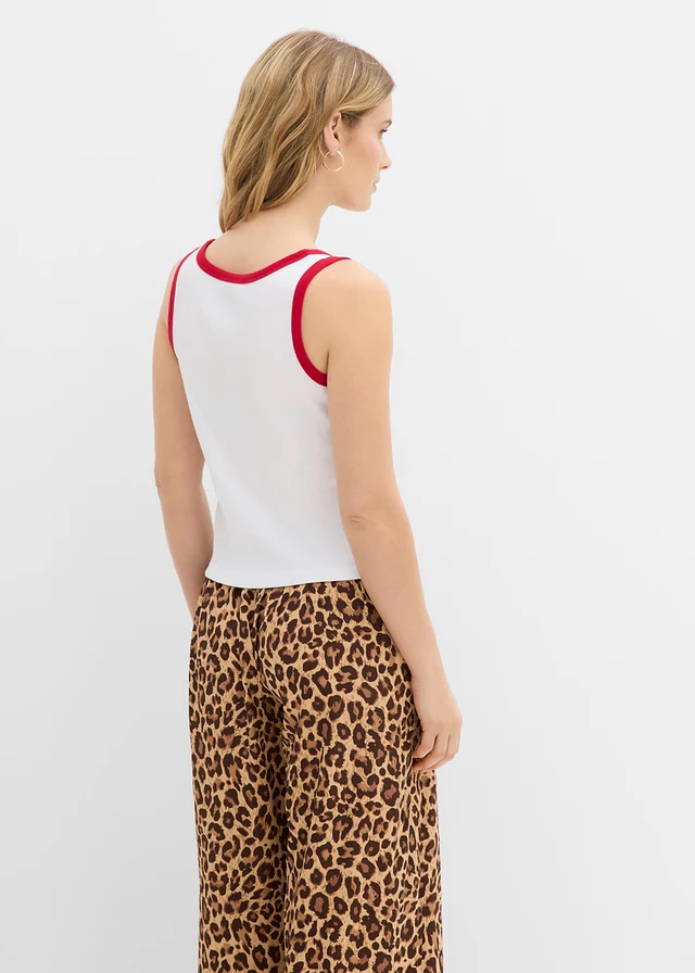 Geribde top van puur katoen, Kleur: wit-rood
