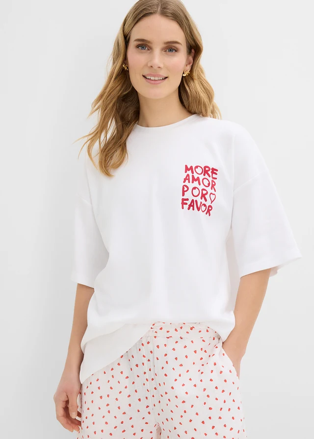 Oversized shirt van puur biologisch katoen • rood-wit met print • product-page.page-title-suffix