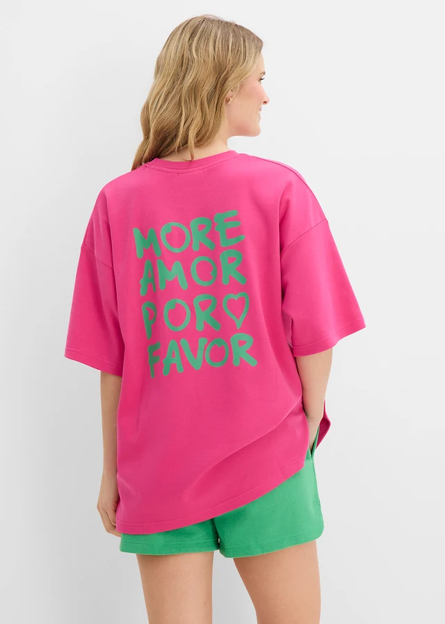T-shirt oversize 100% coton • fuchsia-vert opale imprimé • product-page.page-title-suffix