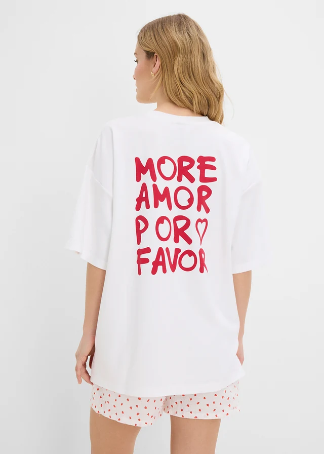 T-shirt oversize z czystej bawełny organicznej, kolor: czerwono-biały z nadrukiem