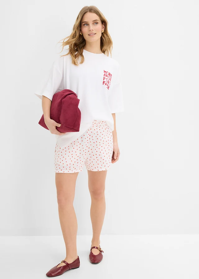 T-shirt oversize z czystej bawełny organicznej, kolor: czerwono-biały z nadrukiem