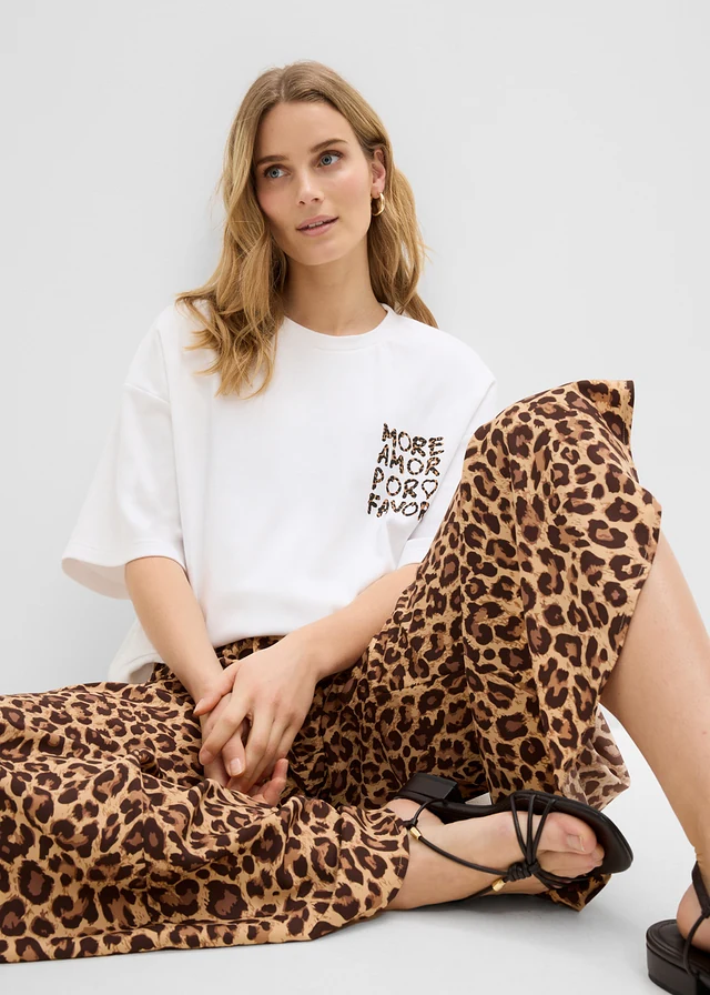 T-shirt oversize z czystej bawełny organicznej • biały w panterkę • sklep bonprix