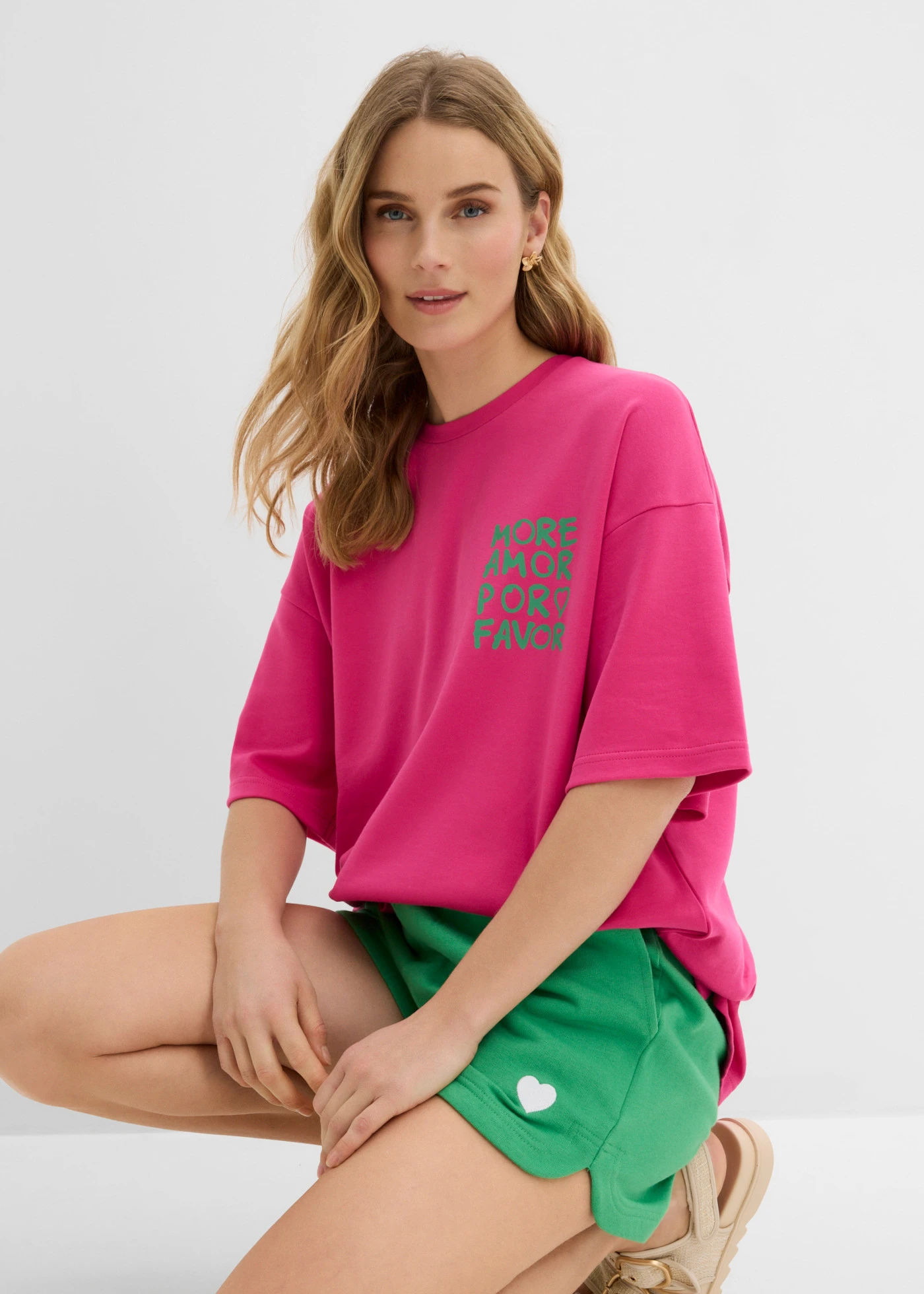 Oversize-tričko z čistej bio bavlny • pinklady-opálovo zelená potlačená • obchod bonprix