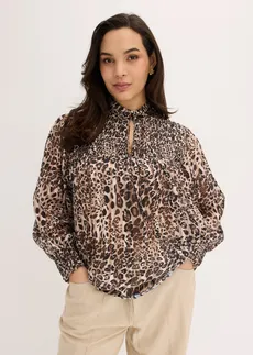 Blouse, Couleur: beige/marron léopard