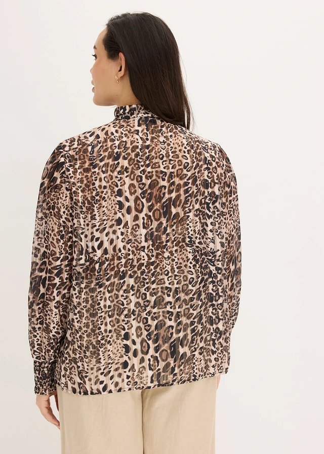 Blouse, Kleur: beige-bruin luipaardprint