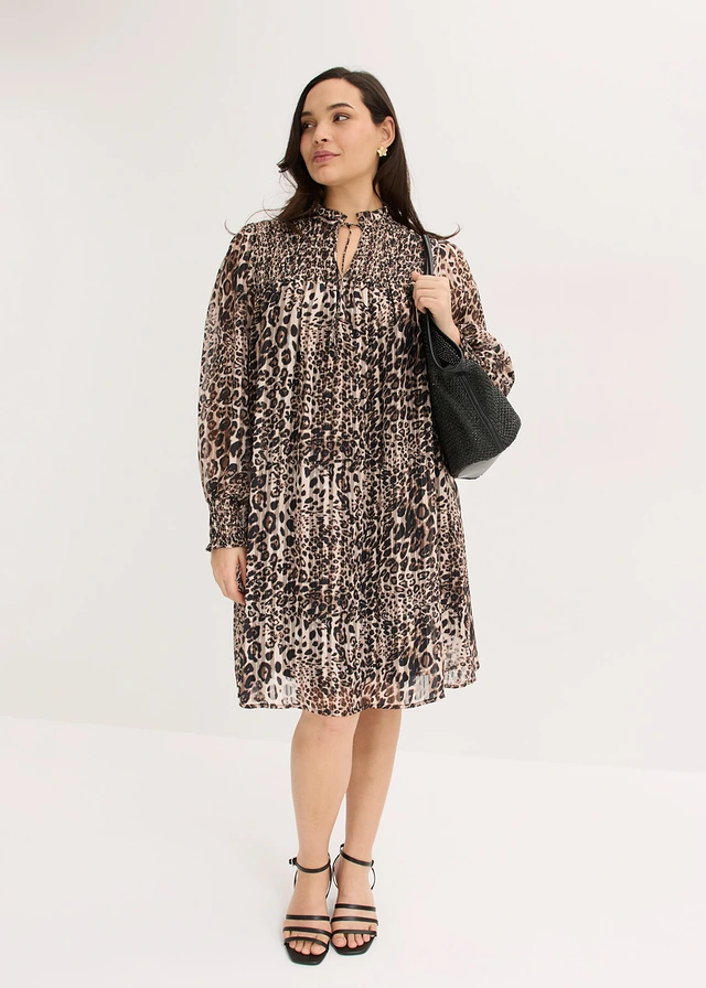 Jurk, Kleur: beige-bruin luipaardprint