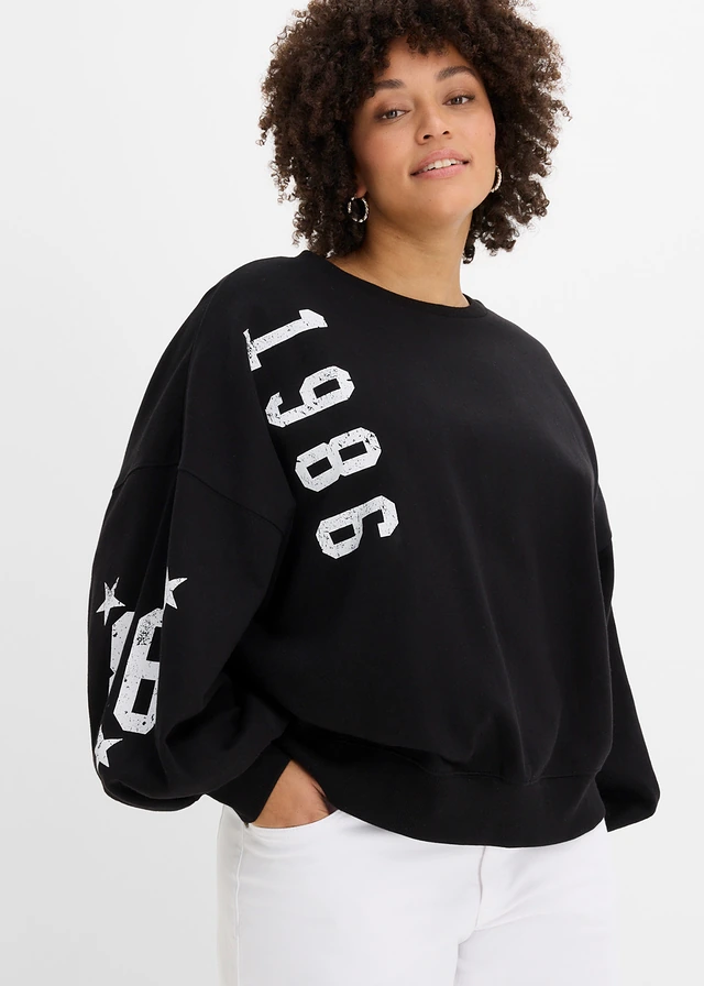 Sweat oversize 100% coton, Couleur: noir / blanc