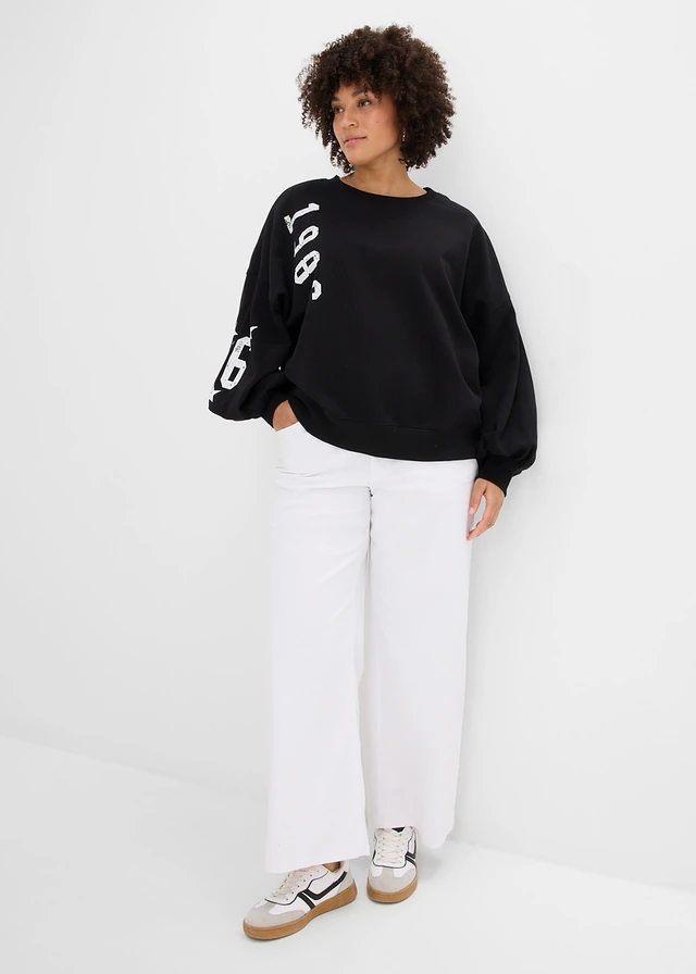 Sweat oversize 100% coton, Couleur: noir / blanc