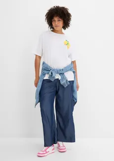 T-shirt oversize 100% coton, Couleur: blanc/jaune pâle imprimé