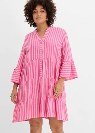 Rochie-tunică din muselină vaporoasă, culoare: roz-roz-pinklady dungat vertical