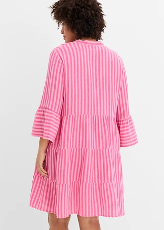 Rochie-tunică din muselină vaporoasă, culoare: roz-roz-pinklady dungat vertical