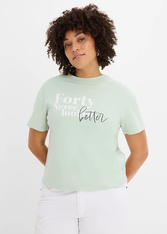 T-shirt large 100% coton, Couleur: menthe cristal-blanc imprimé