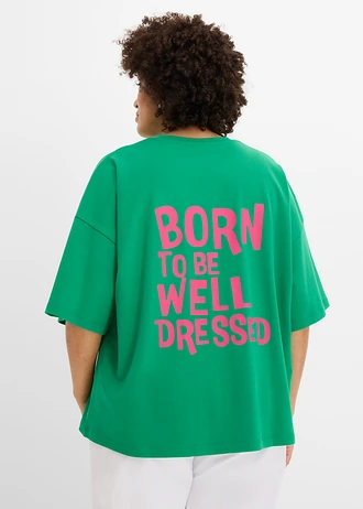 T-shirt oversize 100% coton, Couleur: vert aventurine-fuchsia
