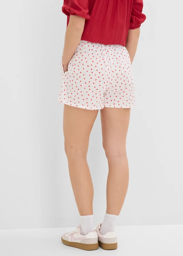 Pantaloni scurți din muselină vaporoasă • alb-roșu cu imprimeu • magazin bonprix
