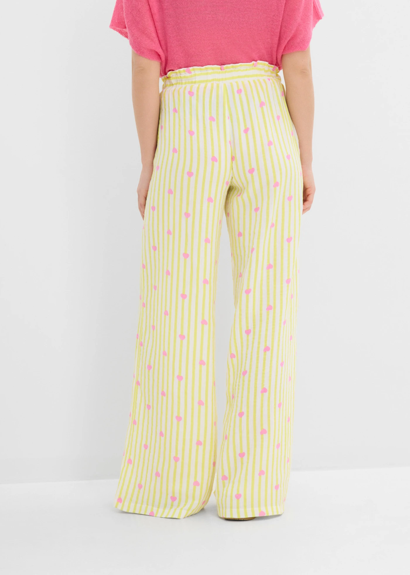 Pantaloni cu elastic și șiret în talie din muselină lejeră • galben-lămâie deschis-roz • magazin bonprix
