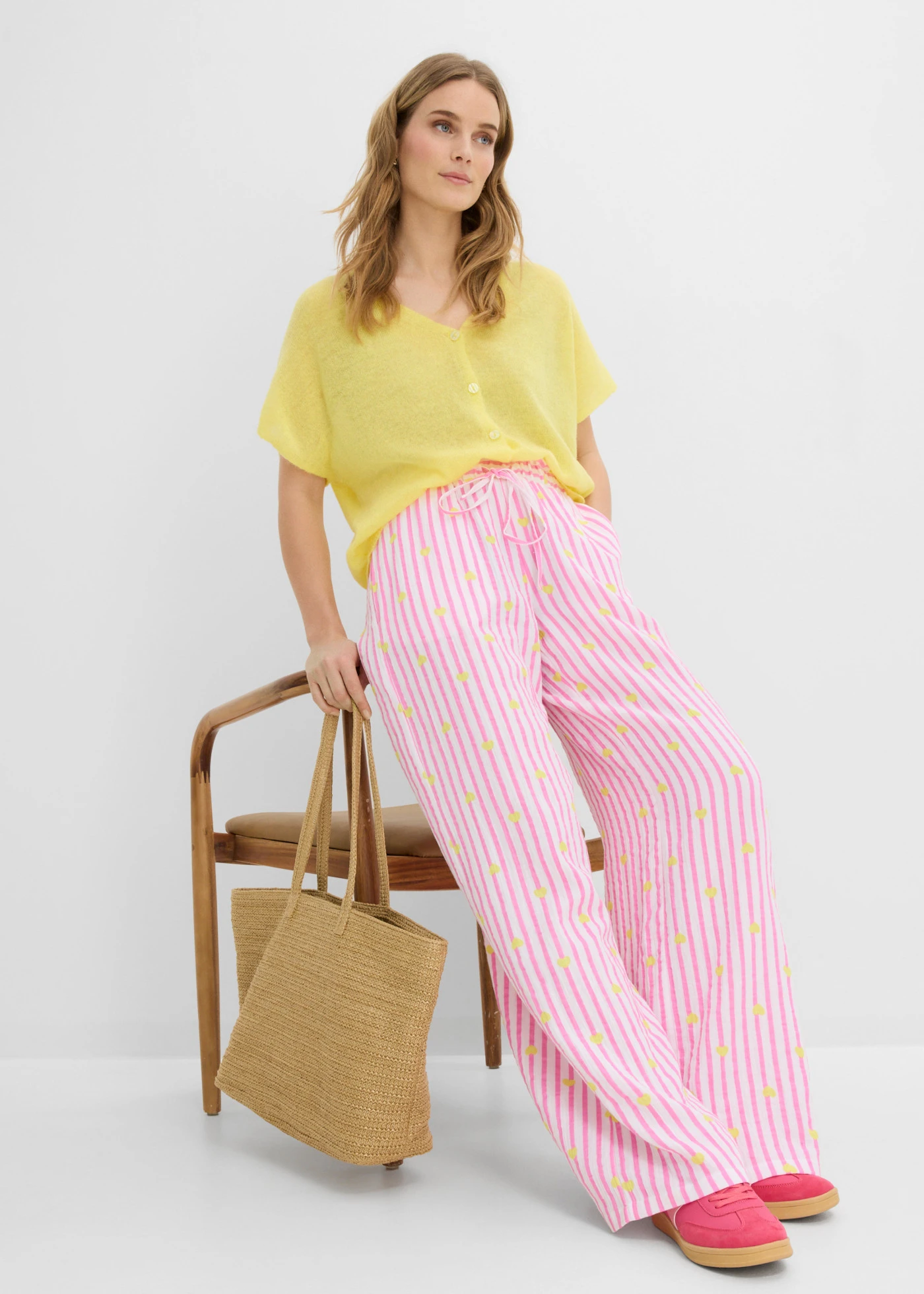 Pantalon taille élastiquée en gaze de coton • rose-citron pastel • product-page.page-title-suffix