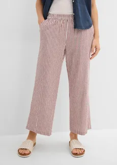 Pantalon palazzo en seersucker, longueur 7/8 • rouge érable-écru rayé • Boutique bonprix