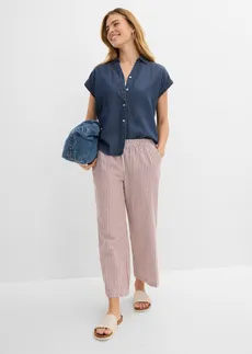 Pantalon palazzo en seersucker, longueur 7/8 • rouge érable-écru rayé • Boutique bonprix