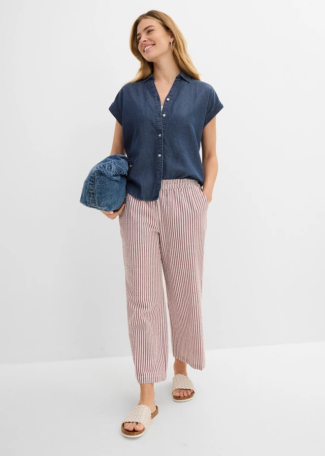 Pantalon palazzo en seersucker, longueur 7/8 • rouge érable-écru rayé • product-page.page-title-suffix