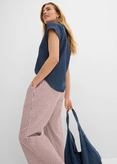 Pantalon palazzo en seersucker, longueur 7/8 • rouge érable-écru rayé • Boutique bonprix