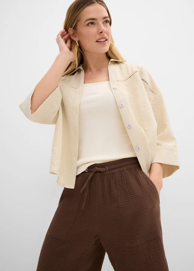 Bermuda en gaze de coton avec taille élastiquée • marron • product-page.page-title-suffix