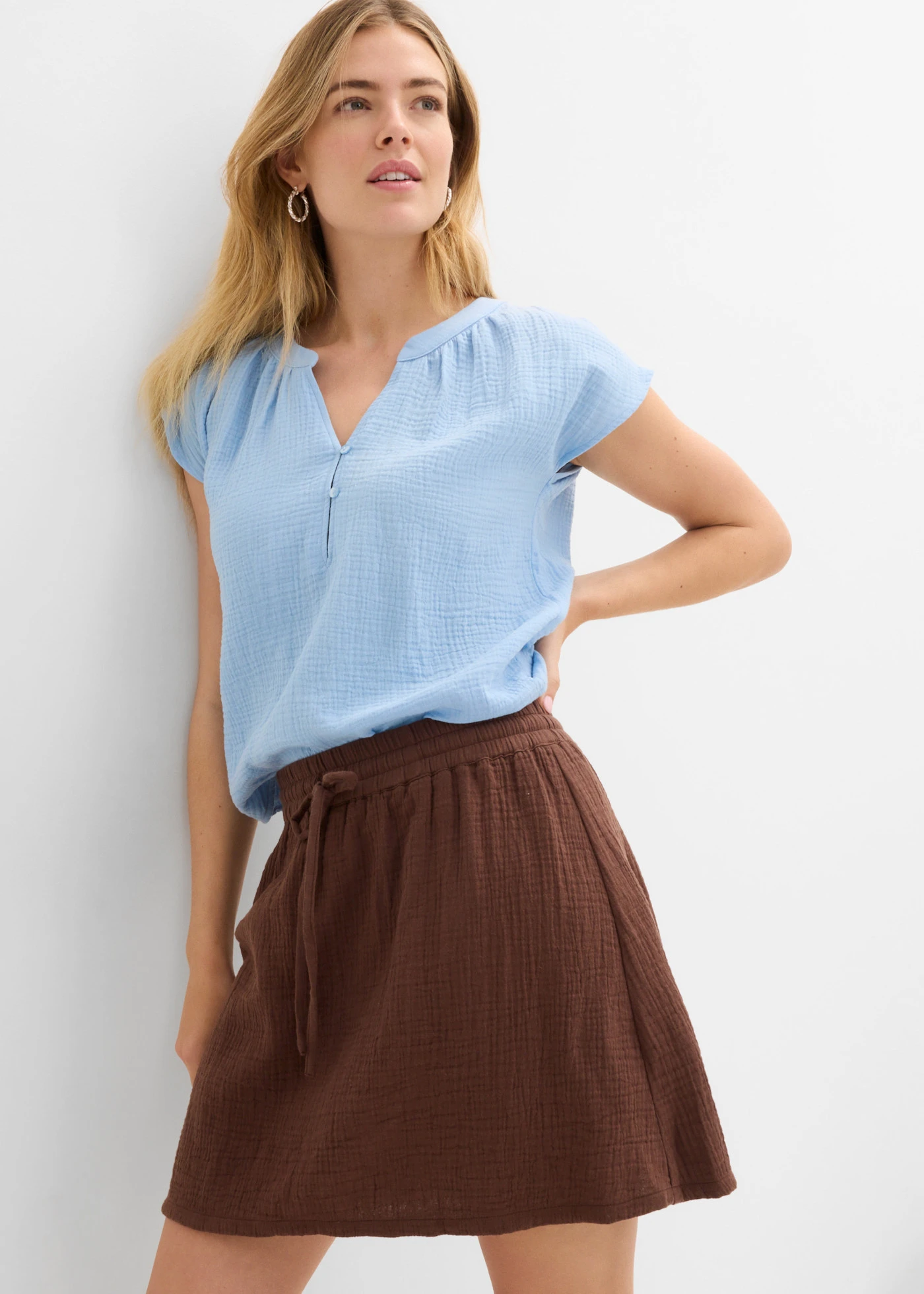 Jupe-short en gaze de coton • marron • Boutique bonprix