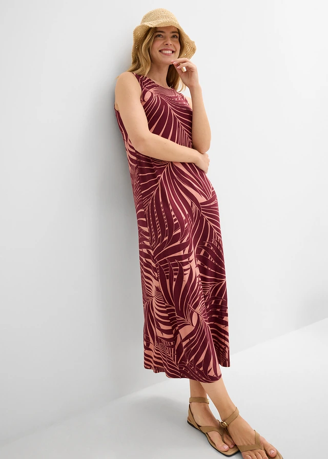 Robe en jersey fluide, Couleur: rouge érable/marron poudré imprimé
