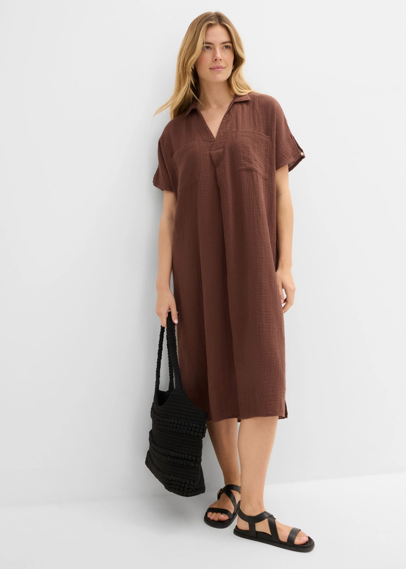 Rochie tip caftan din muselină moale • maro • magazin bonprix