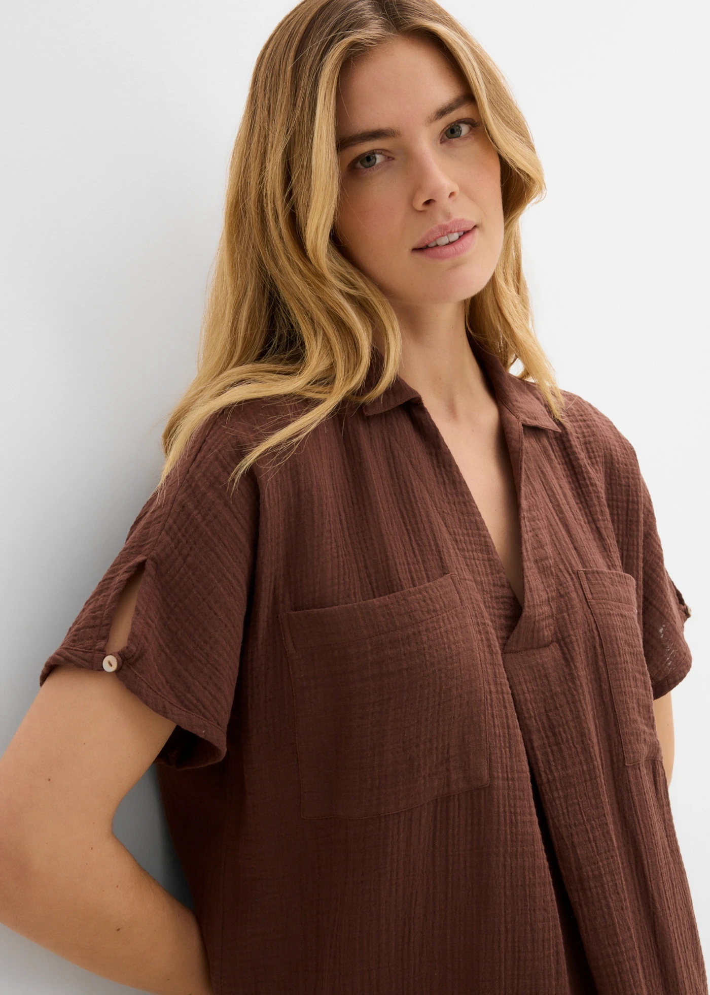 Rochie tip caftan din muselină moale • maro • magazin bonprix