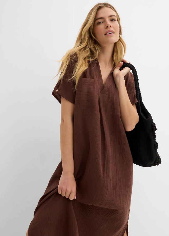 Robe caftan en gaze de coton douce • marron • product-page.page-title-suffix