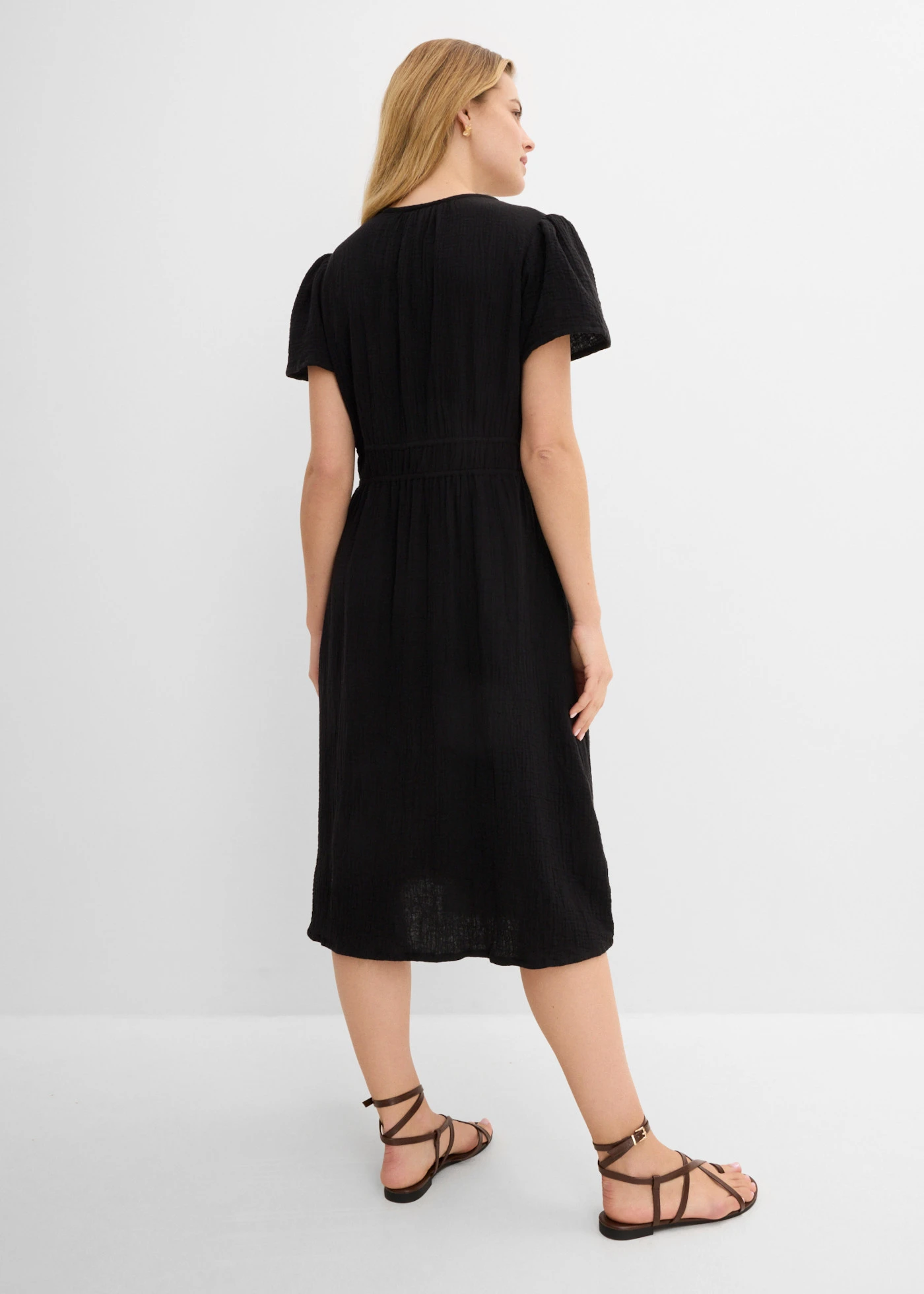 Robe-tunique en gaze de coton • noir • Boutique bonprix