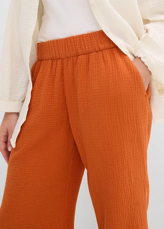 Pantalon large à pinces en gaze de coton • terre cuite • Boutique bonprix