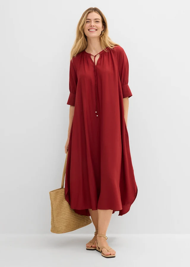 Tunikové šaty z padavej viskózy, farba: púštna červená