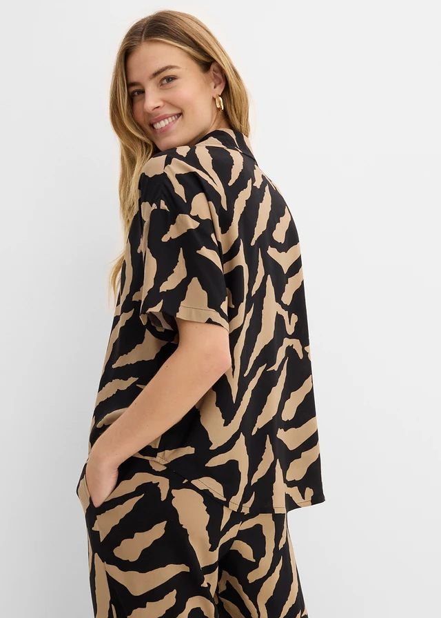 Blouse met korte mouwen van zachte viscose • zwart-mat camel gedessineerd • product-page.page-title-suffix