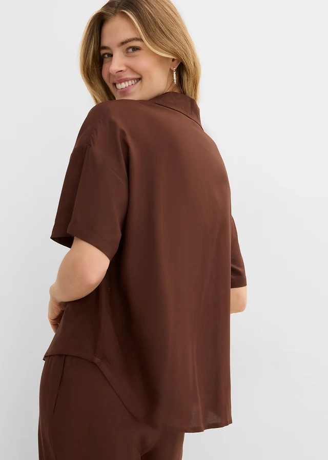 Blouse met korte mouwen van zachte viscose, Kleur: bruin