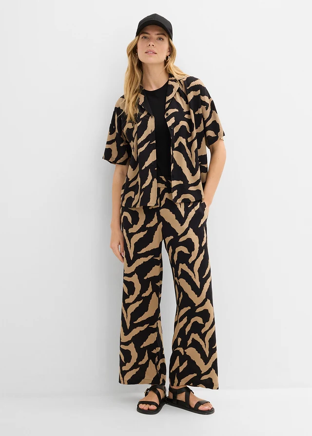 Pantaloni marlene din material moale cu viscoz[ • negru-bej-camel mat • magazin bonprix
