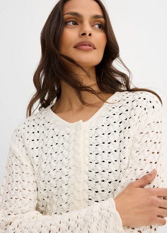 Gilet en maille ajourée • écru • Boutique bonprix