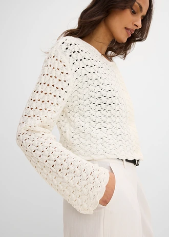 Ajour gebreid vest • wolwit • bonprix online shop
