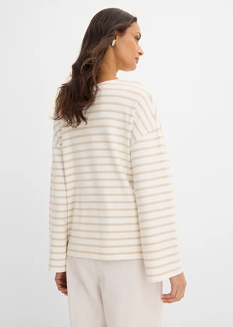T-shirt manches longues rayé en coton • sable clair/écru rayé • Boutique bonprix