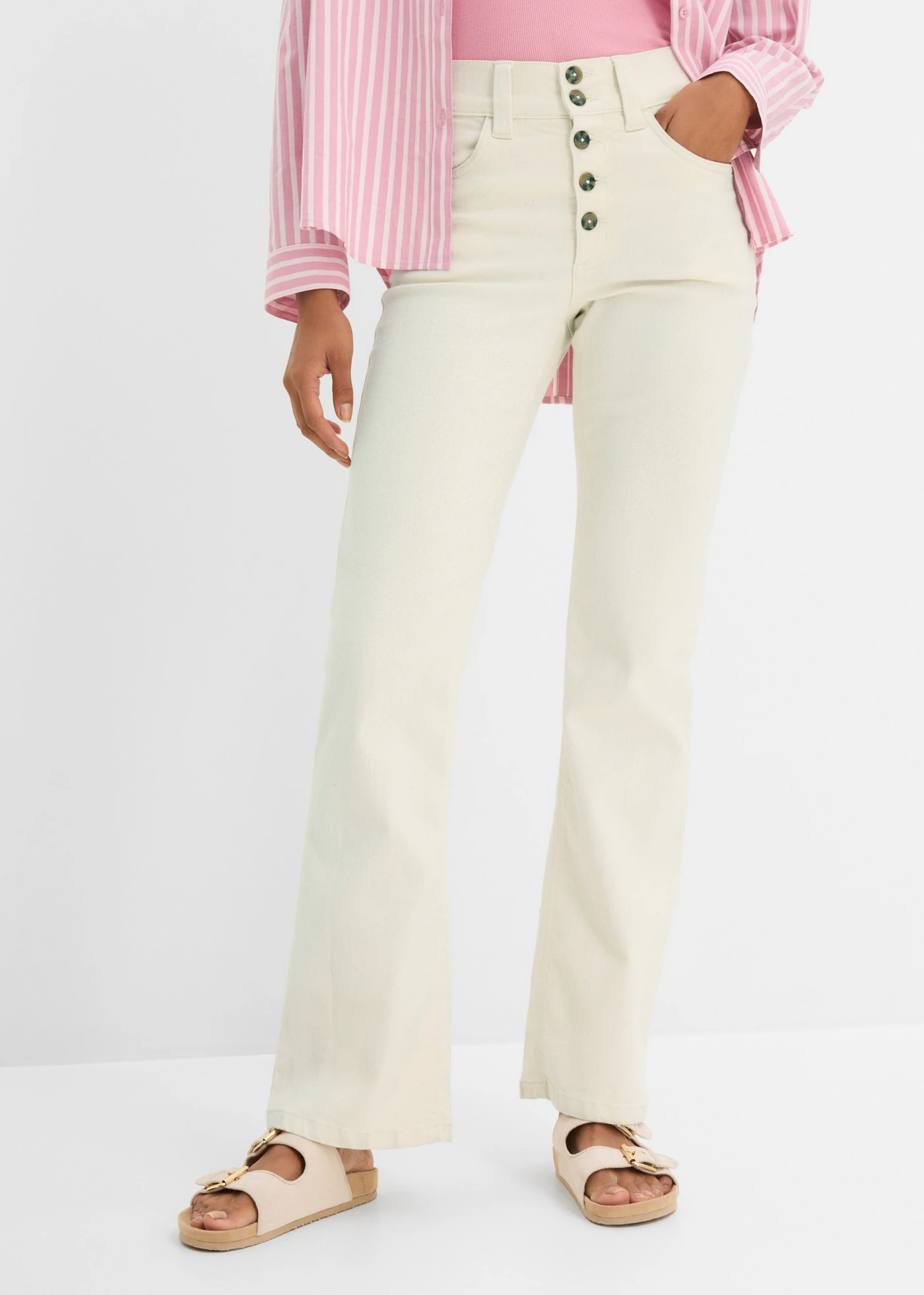 Sztreccsfarmer, Straight, High Waist • gyapjúfehér • bonprix áruház