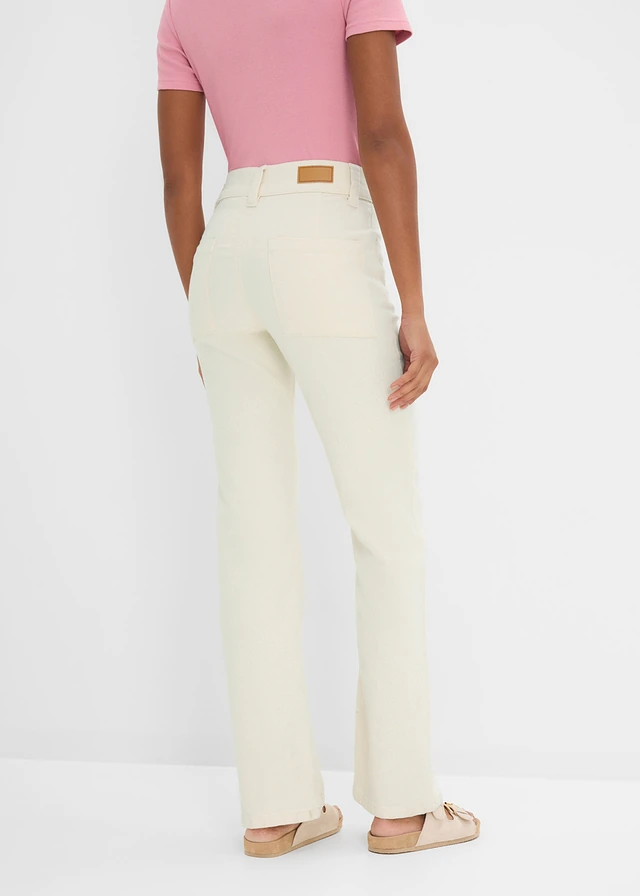 High waist stretch jeans, straight, Kleur: wolwit