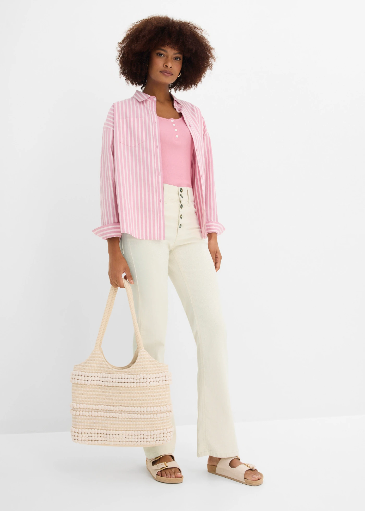 Sztreccsfarmer, Straight, High Waist • gyapjúfehér • bonprix áruház