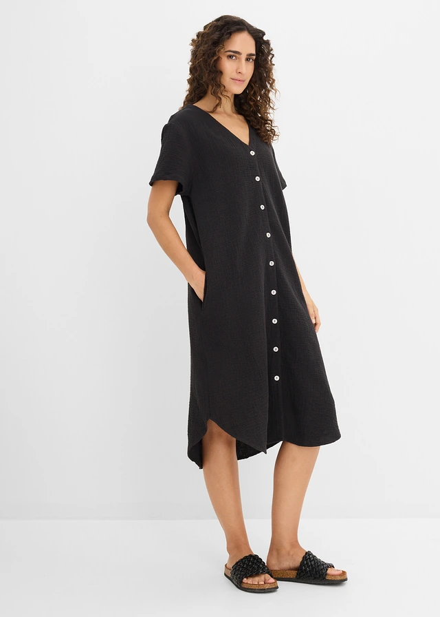 Robe chemise en gaze de coton douce • noir • product-page.page-title-suffix