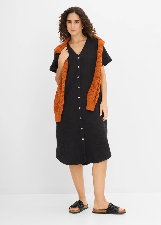 Robe chemise en gaze de coton douce, Couleur: noir