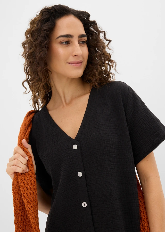 Robe chemise en gaze de coton douce • noir • product-page.page-title-suffix