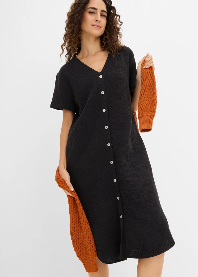 Robe chemise en gaze de coton douce • noir • product-page.page-title-suffix